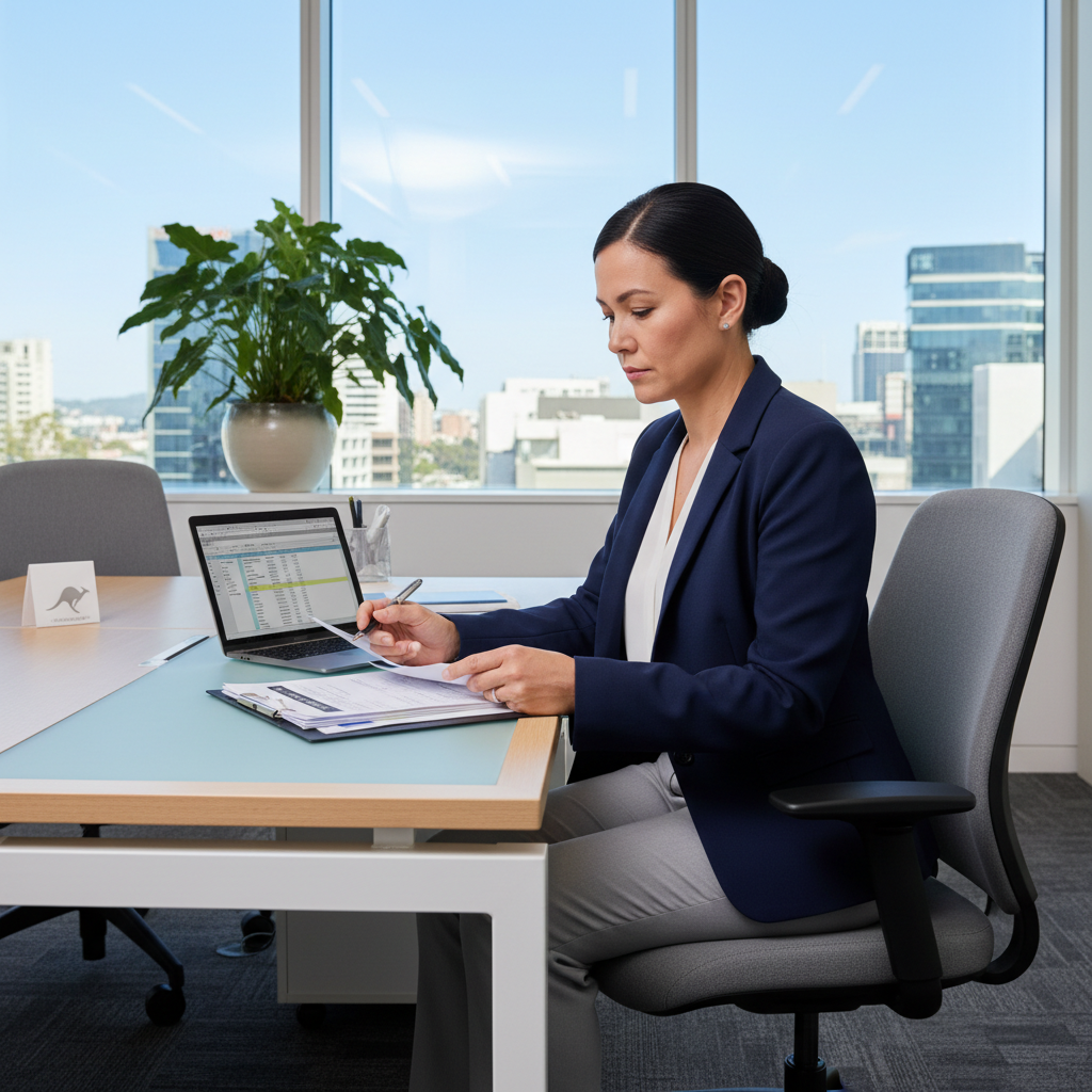 Professional HR manager conducting a fair, documented workplace investigation in a modern Australian corporate office