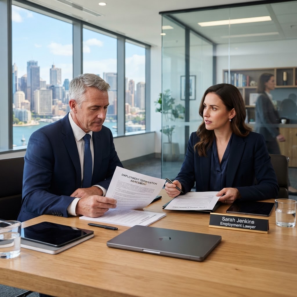 Australian employer discussing employee termination with an employment lawyer