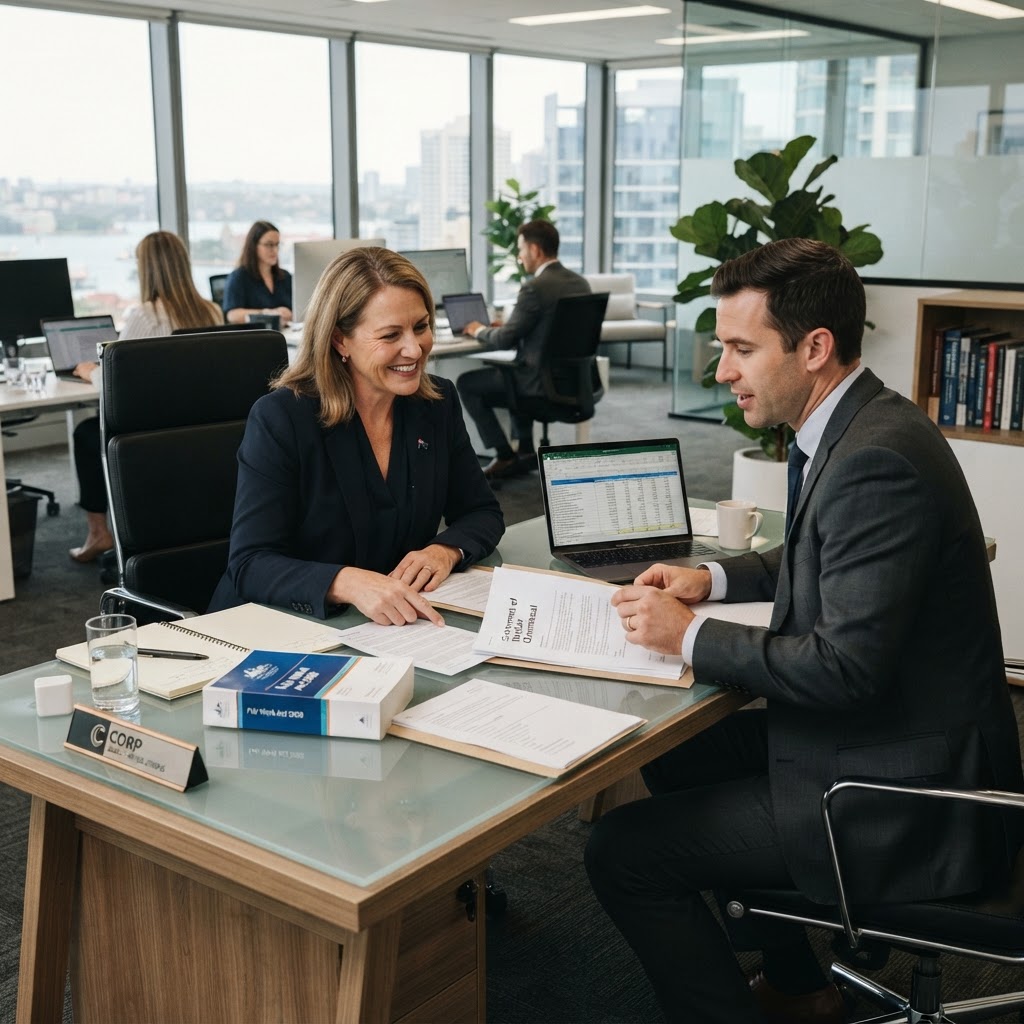 Employment lawyer and HR manager reviewing unfair dismissal compensation cap 2026 Fair Work Act compliance documents