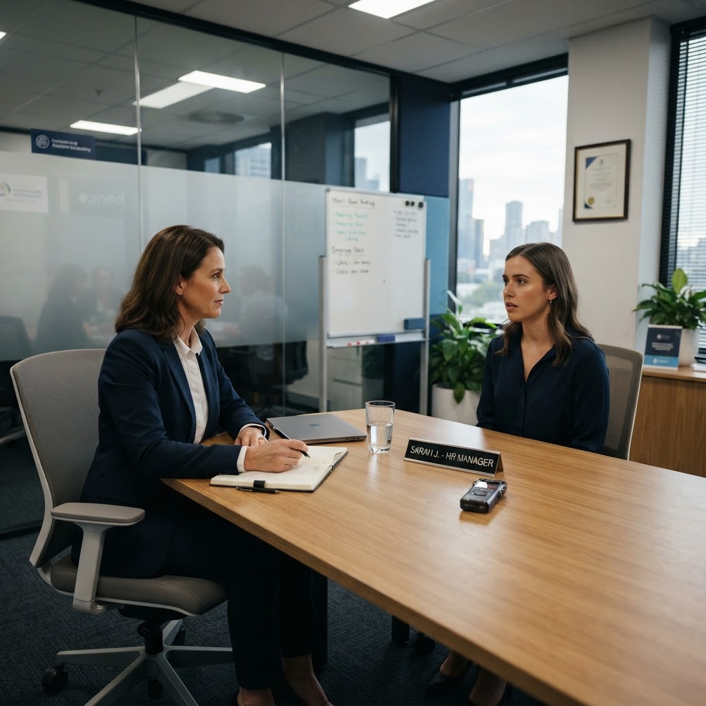 Australian HR manager conducting a workplace investigation interview