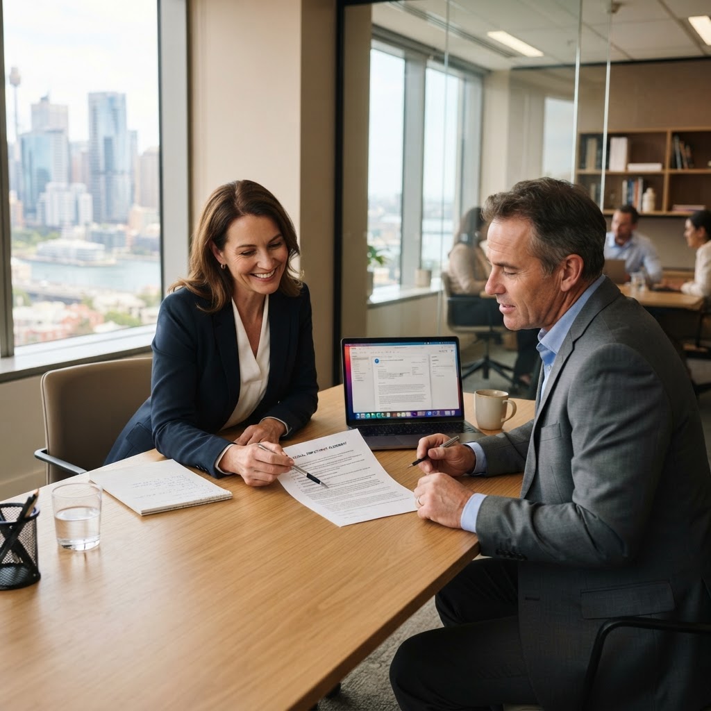 Employer reviewing a casual employment agreement template Australia in an HR meeting