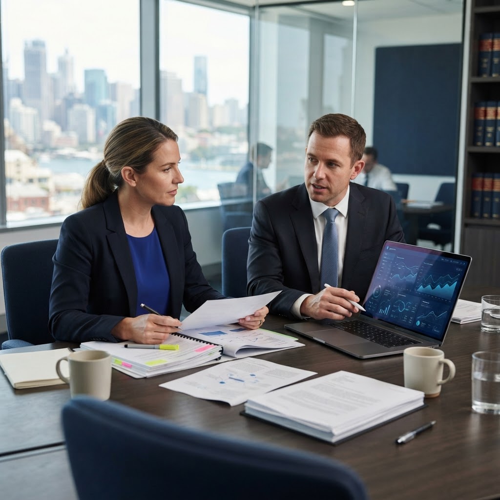 Using AI in Fair Work Commission cases: employer reviewing AI-assisted documents with an employment lawyer