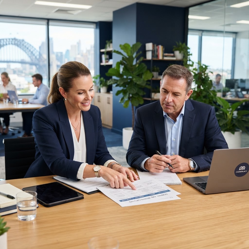 Employers comparing casual and part-time employment contract differences in an Australian office