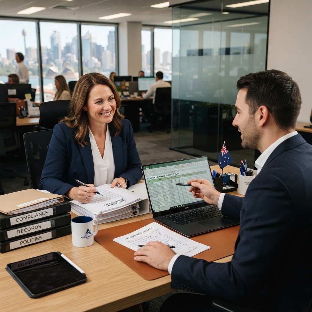 Employer record keeping requirements Fair Work Act compliance documents on office desk