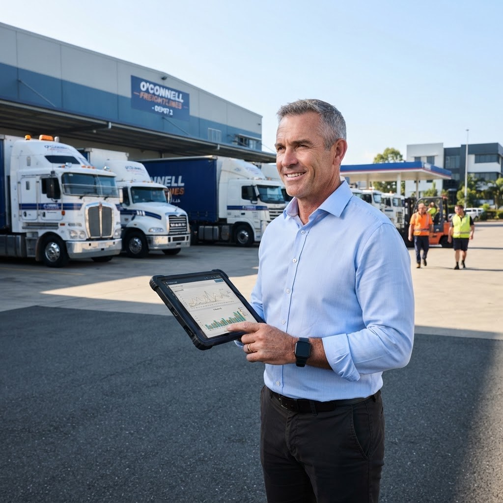 Australian road transport employer reviewing fuel cost recovery order changes at a logistics depot